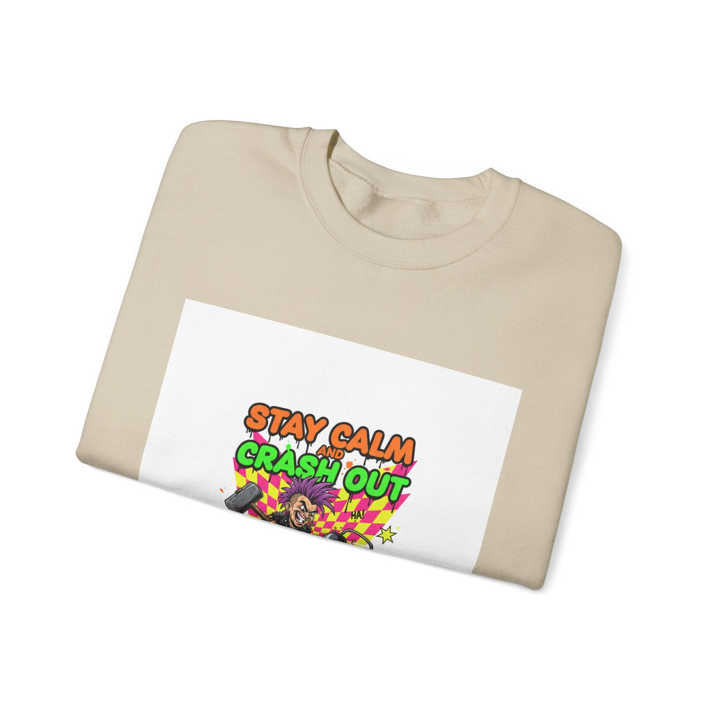 Stay Calm Crash Out Crewneck Sweatshirt | neon graffiti, meltdown design