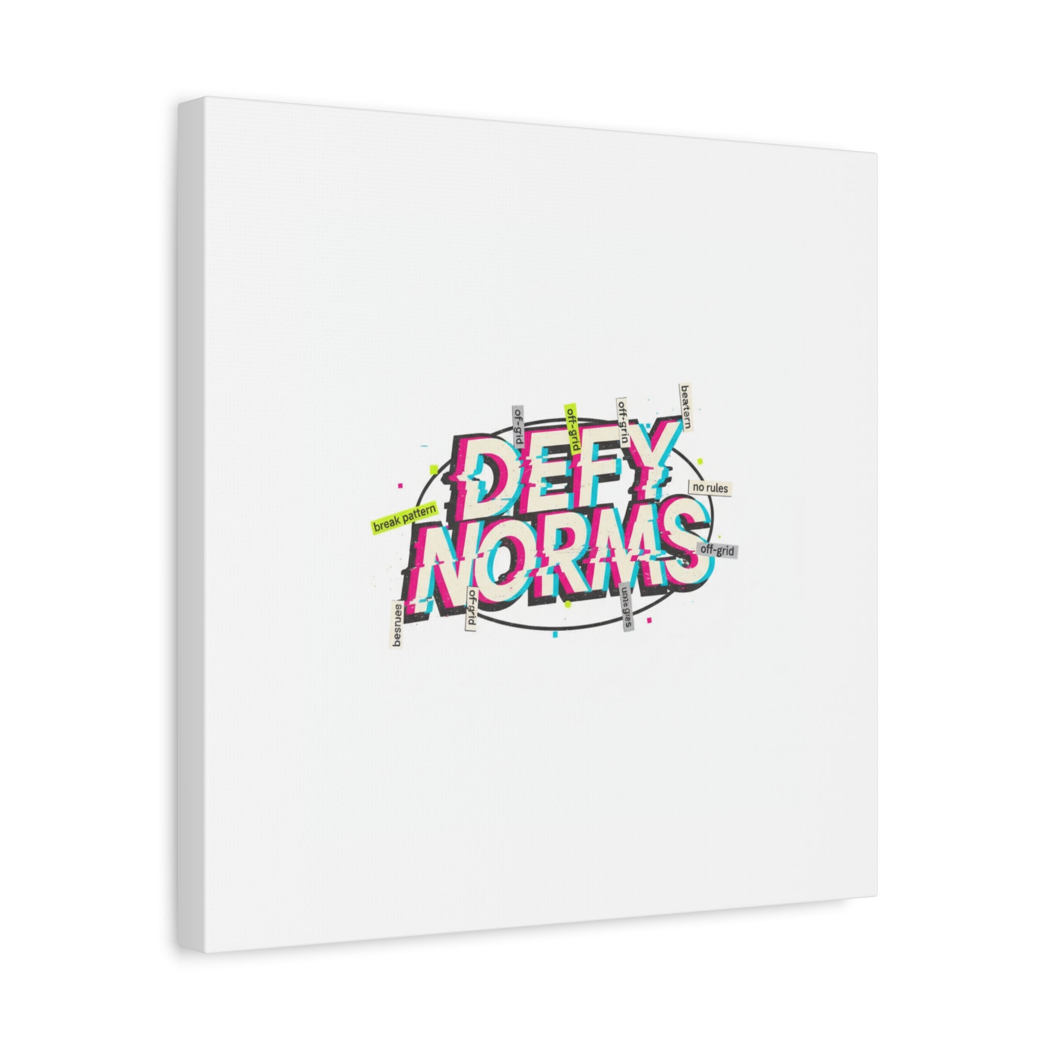Defy Norms Canvas, Anti-Aesthetic Glitch Typography, Brutalist Poster Style