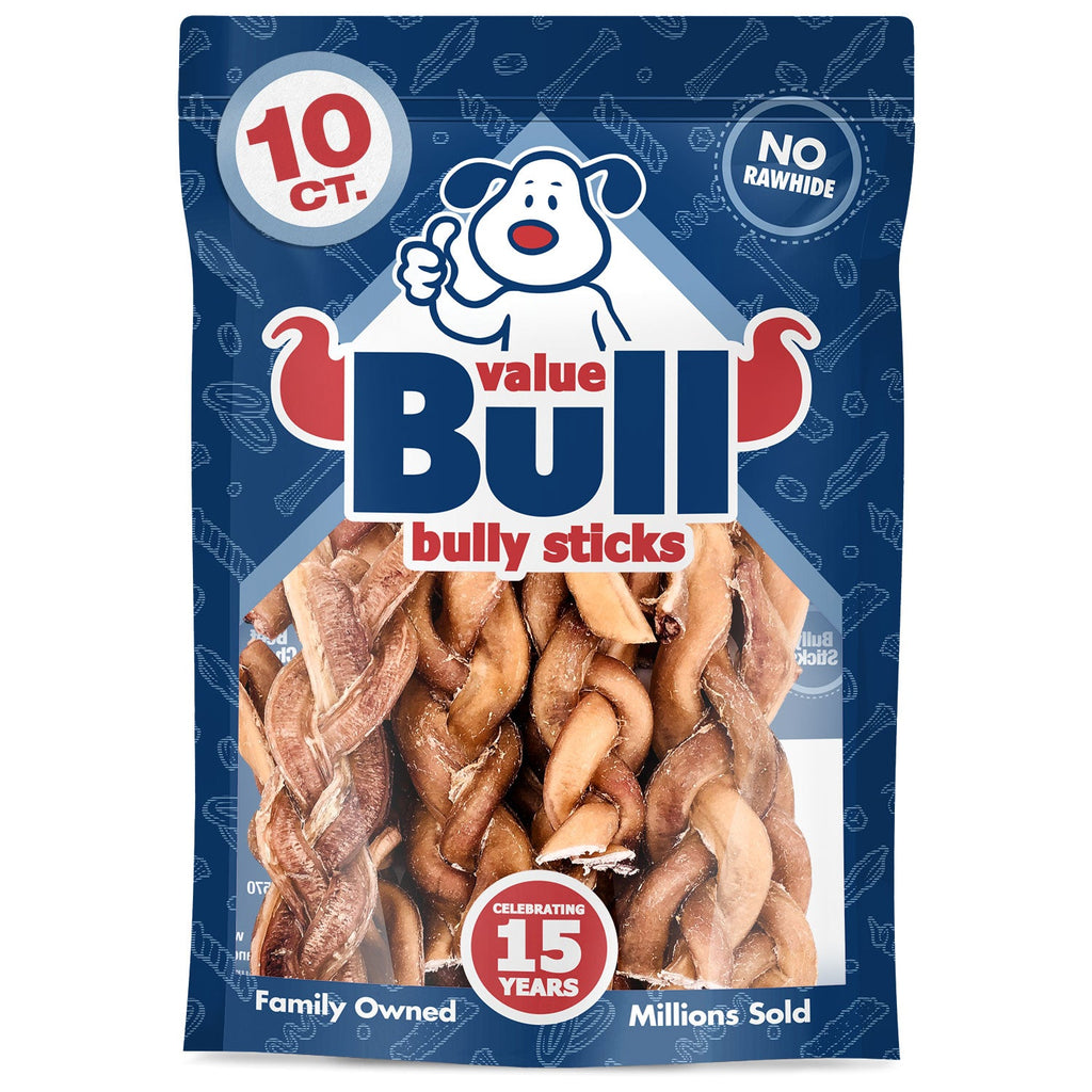 ValueBull Braided Bully Sticks for Large Dogs, Thick 6 Inch, 10 Count
