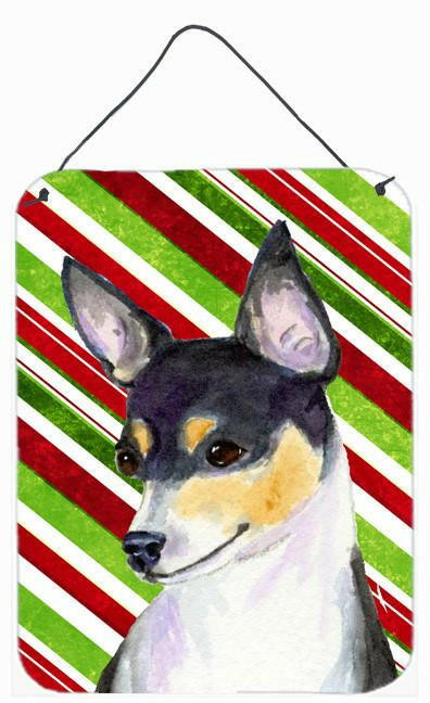Chihuahua Candy Cane Holiday Christmas Wall or Door Hanging Prints Aluminum Metal Sign Kitchen Wall Bar Bathroom Plaque Home Decor Front Door Plaque, 12x16, Multicolor