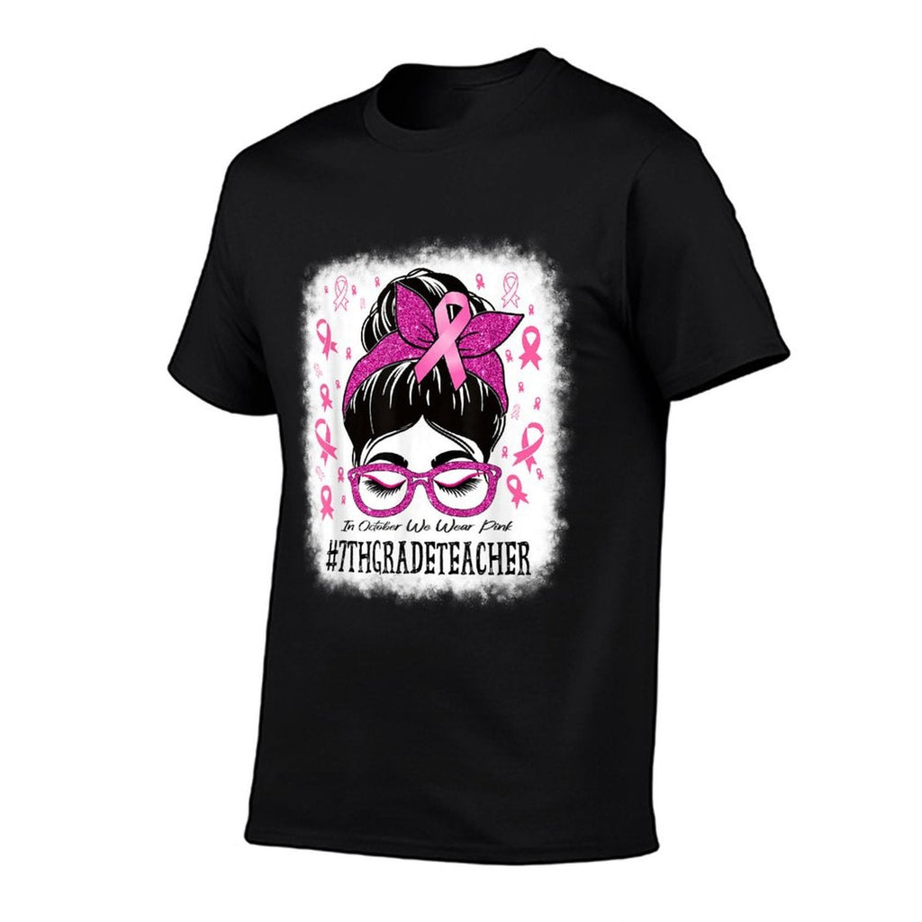 7th Grade Teacher In October We Wear Pink Cancer Awareness Comfortable T-Shirt