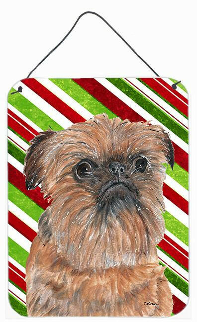 Brussels Griffon Candy Cane Christmas Wall or Door Hanging Prints Aluminum Metal Sign Kitchen Wall Bar Bathroom Plaque Home Decor Front Door Plaque, 12x16, Multicolor
