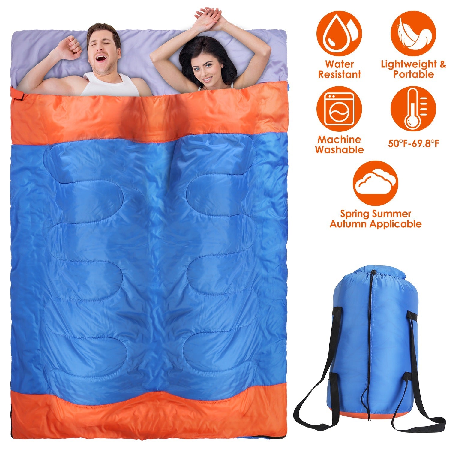 3 People Sleeping Bag for Adult Kids Lightweight Water Resistant Camping Cotton Liner Cold Warm Weather Indoor Outdoor Use 3 Season with Sack for Spri