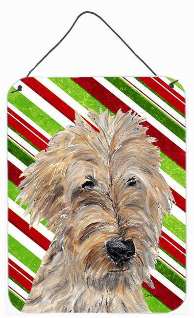Golden Doodle Candy Cane Christmas Wall or Door Hanging Prints Aluminum Metal Sign Kitchen Wall Bar Bathroom Plaque Home Decor Front Door Plaque, 12x16, Multicolor