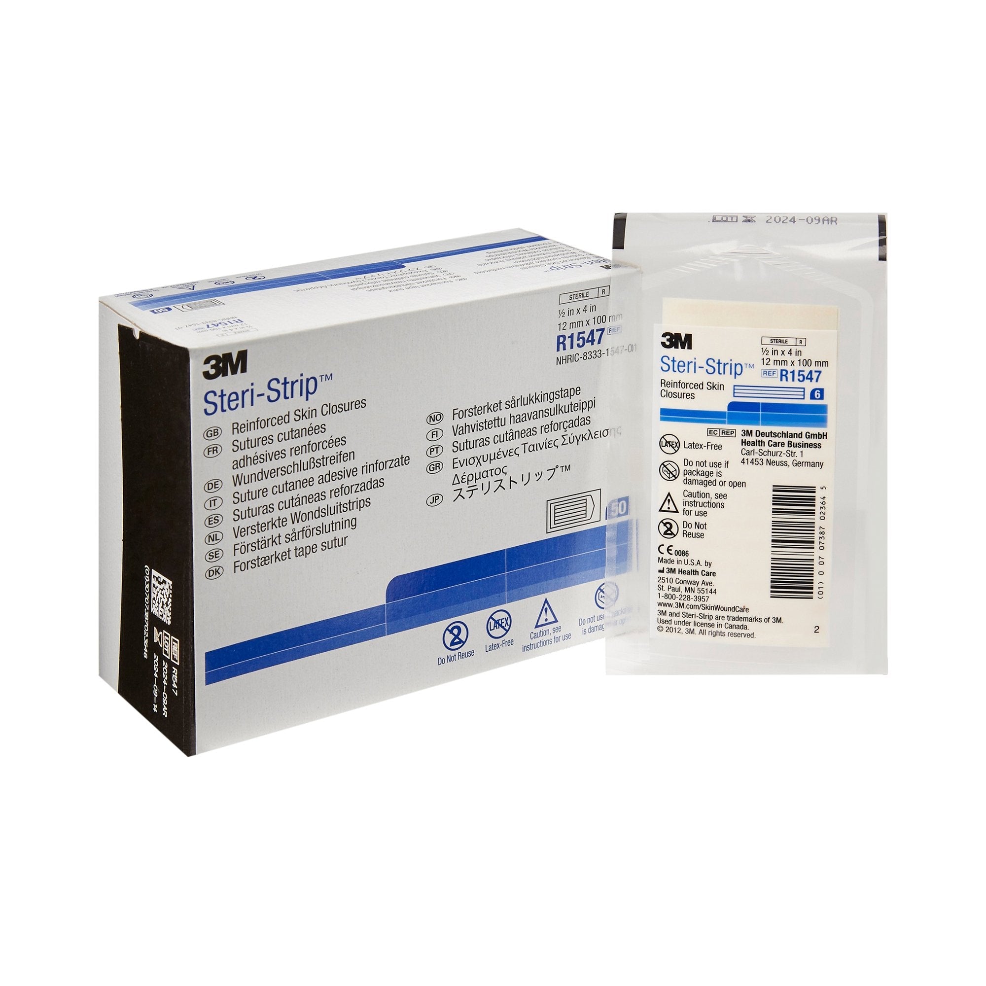 3M Steri-Strip Skin Closure Strips, 1/2 x 4 inch, Reinforced Strip, White R1547