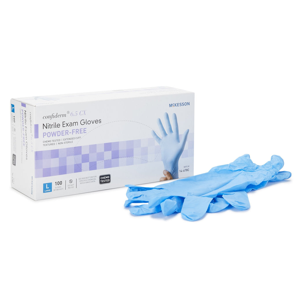 McKesson Confiderm® 6.5CX Nitrile Extended Cuff Length Exam Glove, Large, Blue 14-678C