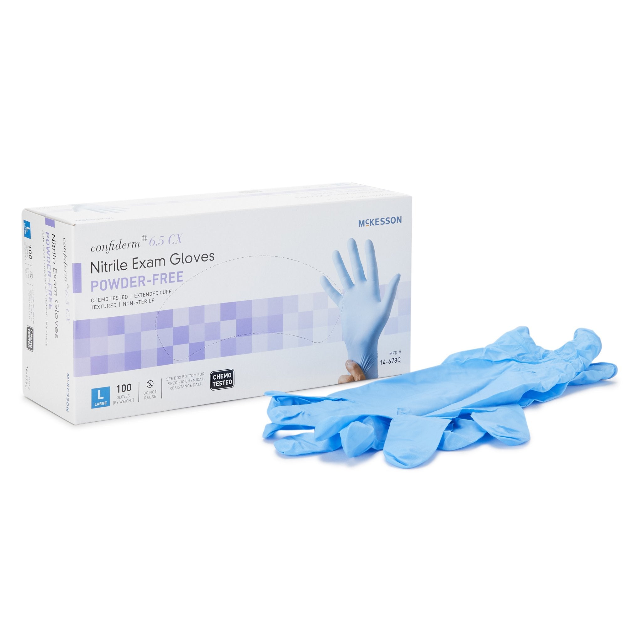 McKesson Confiderm® 6.5CX Nitrile Extended Cuff Length Exam Glove, Large, Blue 14-678C