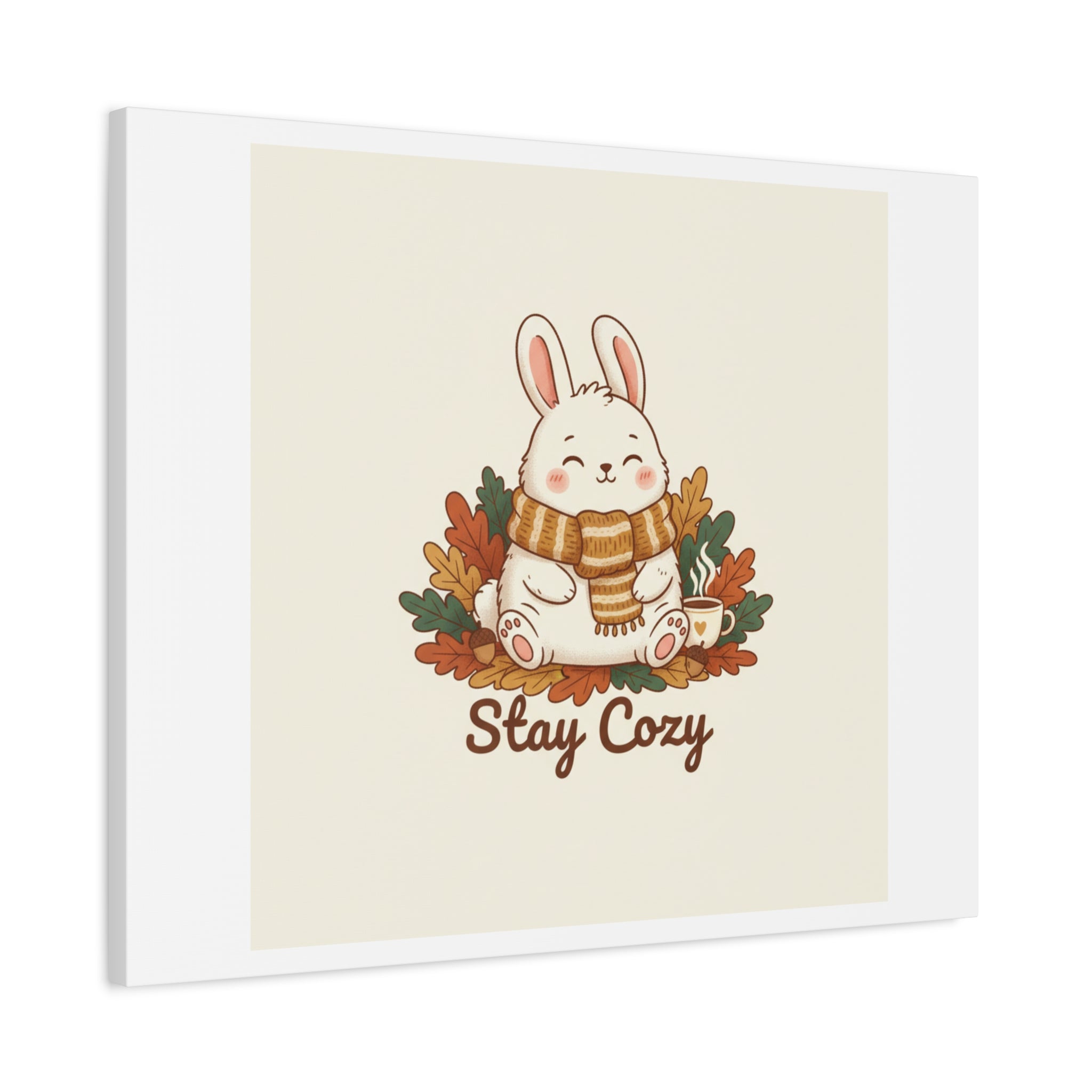 Cozy Bunny Illustration Canvas | Cute Critter Winter Forest Art