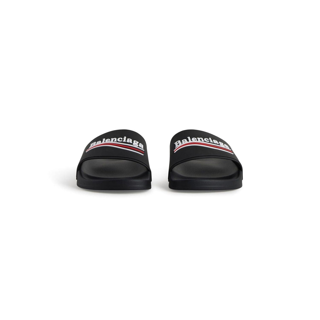 BALENCIAGA Pool Rubber Political Logo Sandals