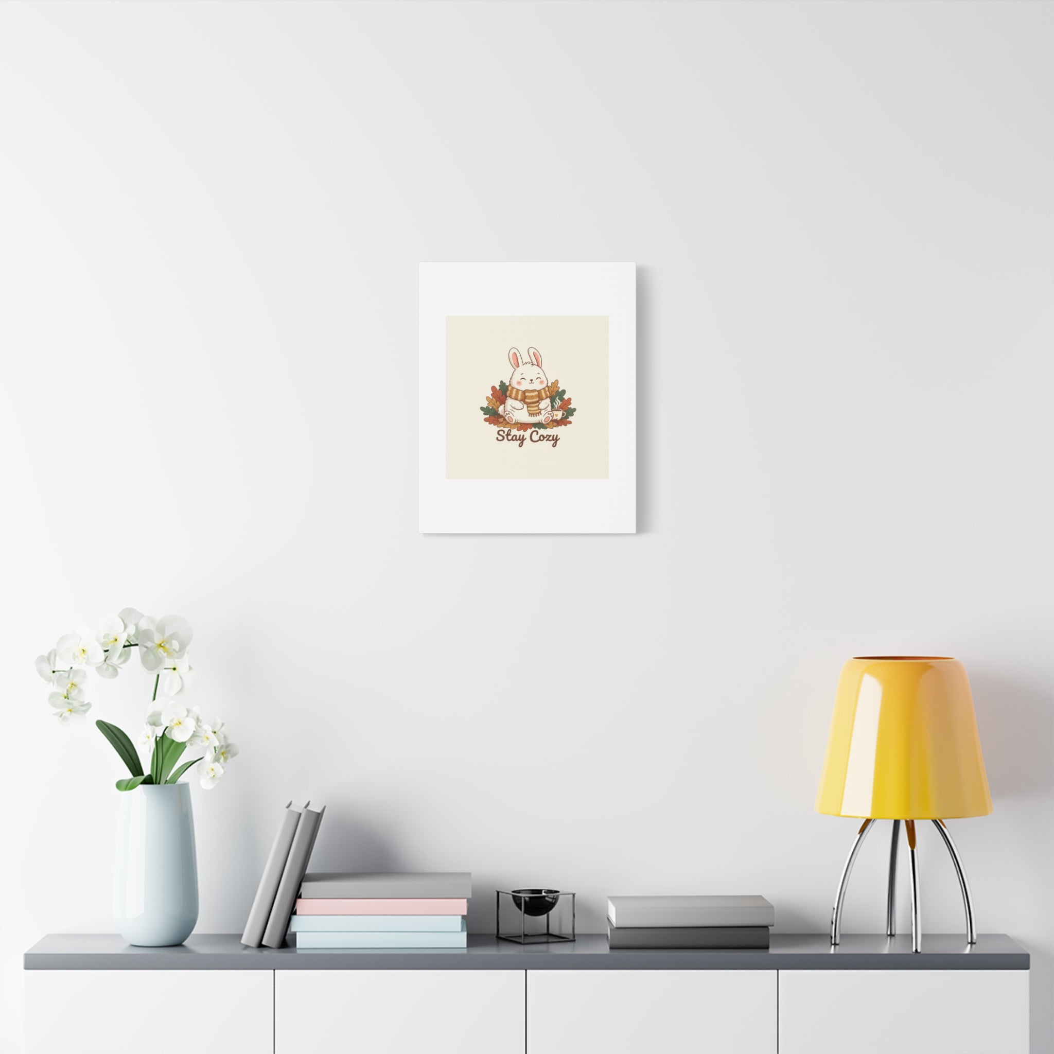 Cozy Bunny Illustration Canvas | Cute Critter Winter Forest Art