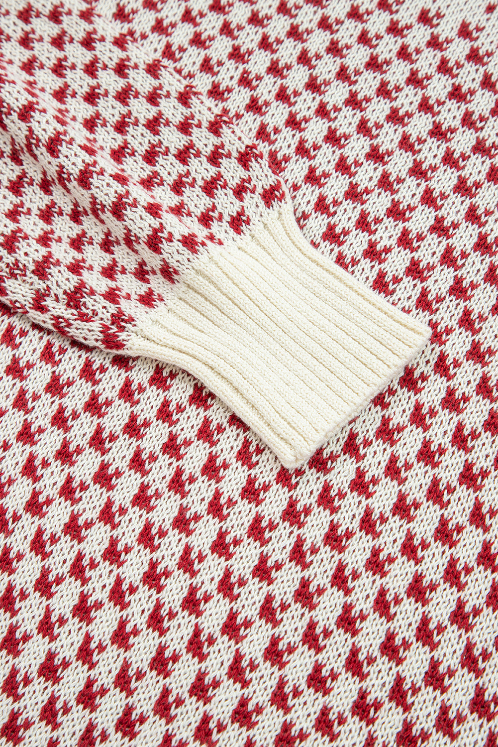 Red Contrast Color Pattern Lantern Sleeve Sweater