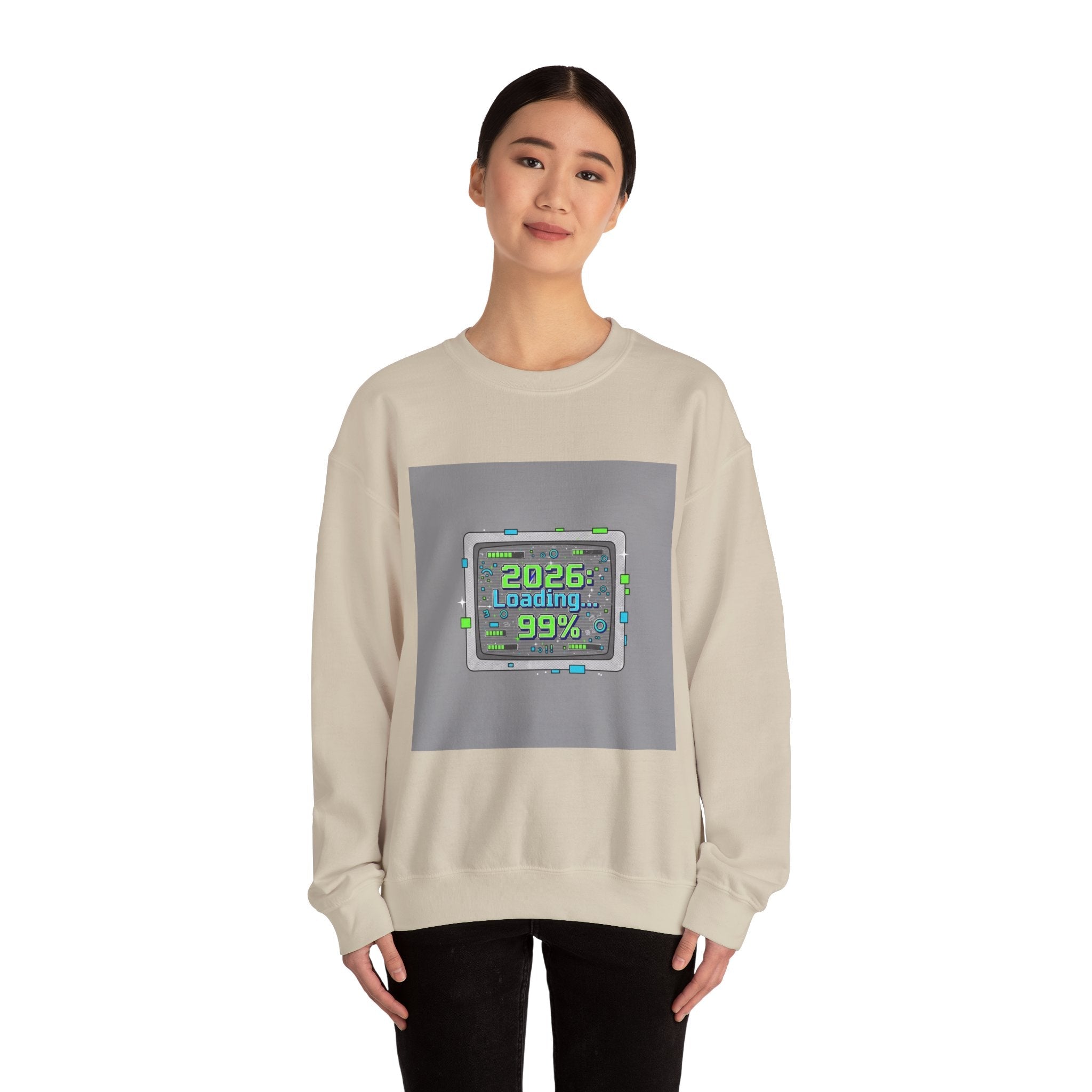 2026 Loading 99% Crewneck Sweatshirt | NYE countdown, retro system UI