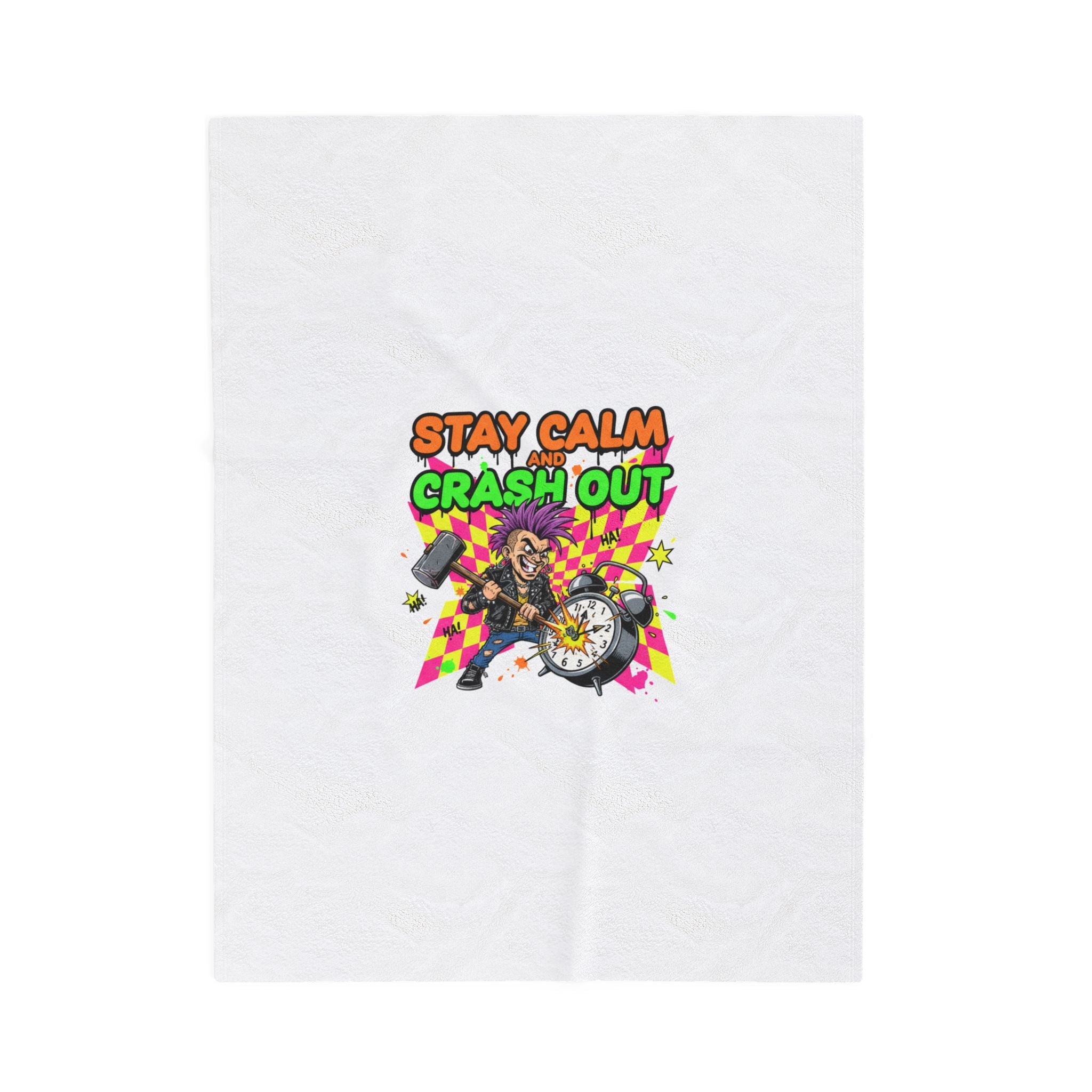 Stay Calm Crash Out Velveteen Blanket | neon skate graffiti, meltdown design