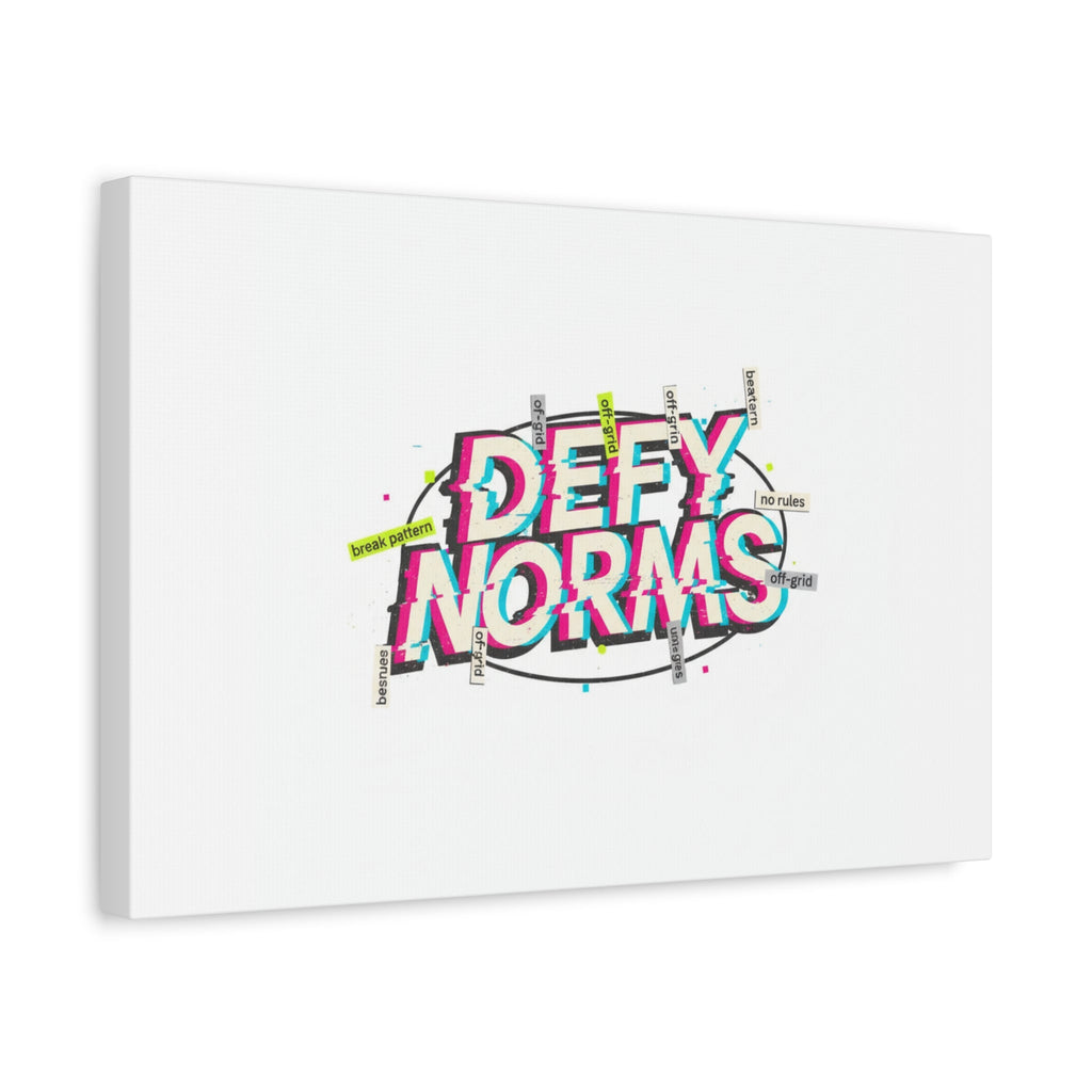 Defy Norms Canvas, Anti-Aesthetic Glitch Typography, Brutalist Poster Style