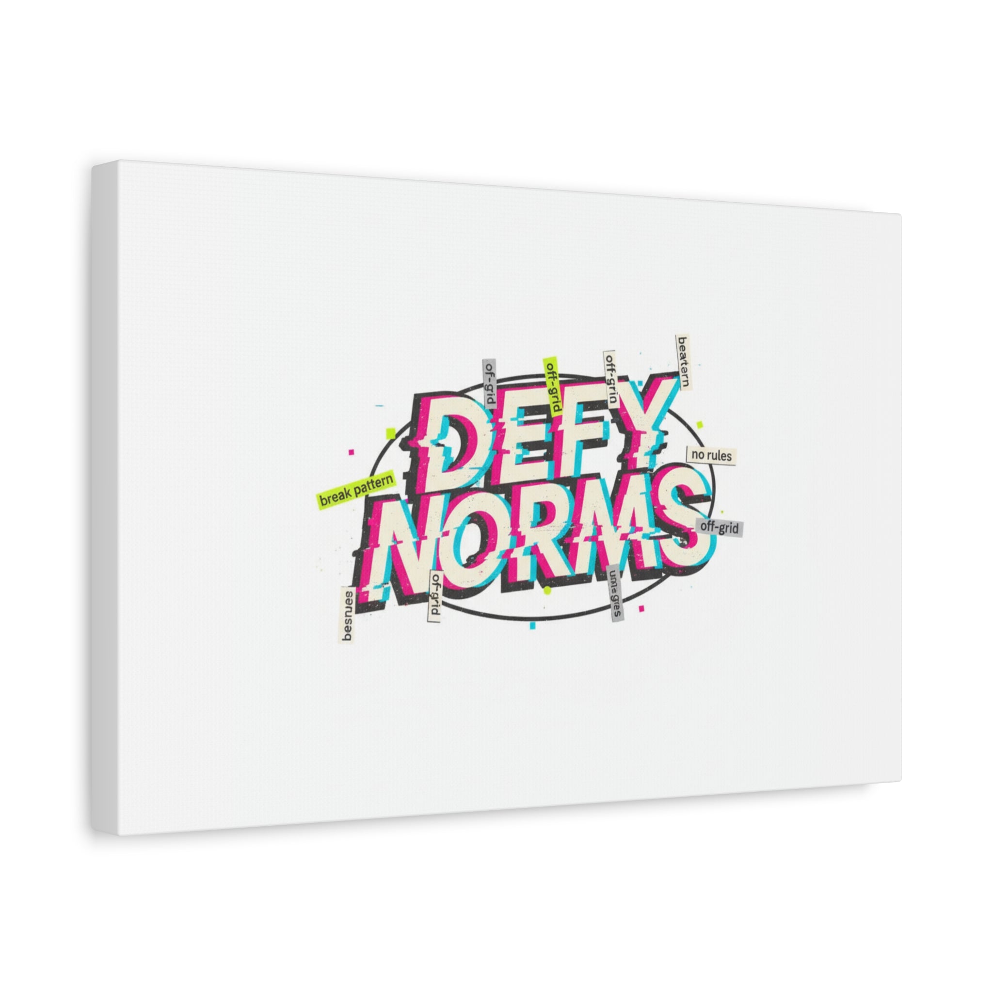 Defy Norms Canvas, Anti-Aesthetic Glitch Typography, Brutalist Poster Style