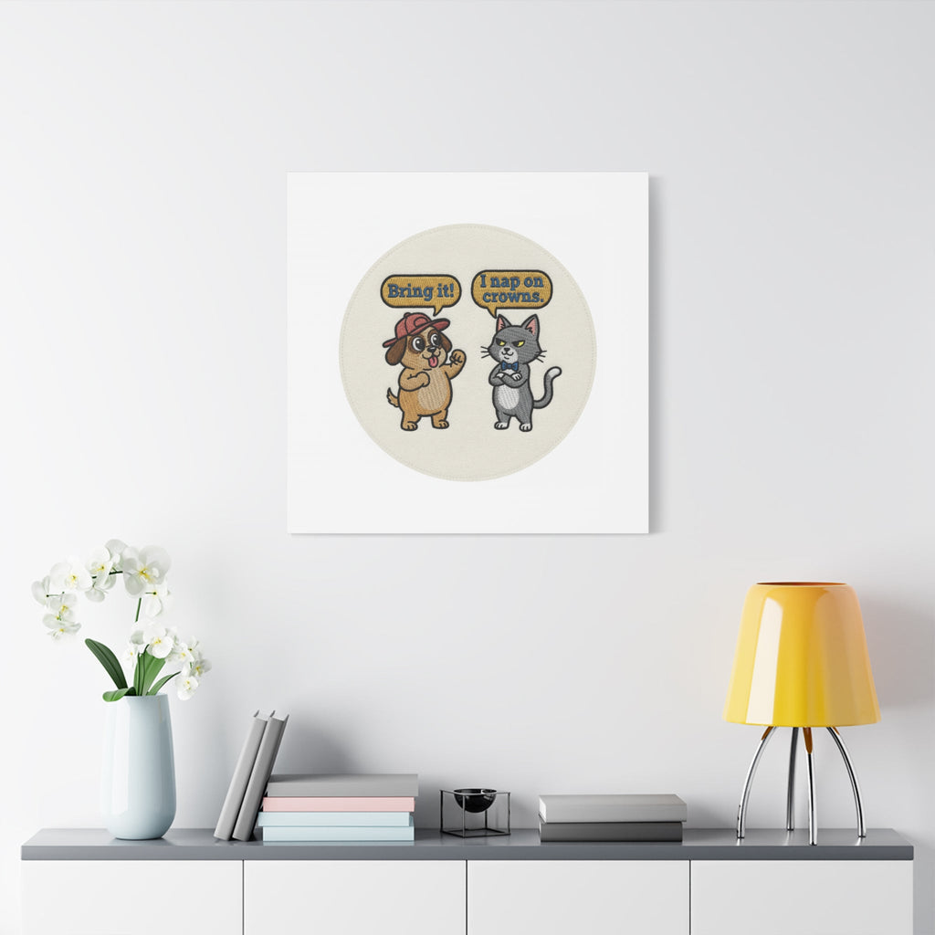 Funny Cat vs Dog Canvas | Pet Rivalry Wall Art