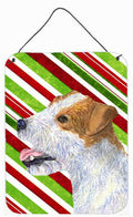 Jack Russell Terrier Candy Cane Holiday Christmas Wall or Door Hanging Prints Aluminum Metal Sign Kitchen Wall Bar Bathroom Plaque Home Decor Front Door Plaque, 12x16, Multicolor