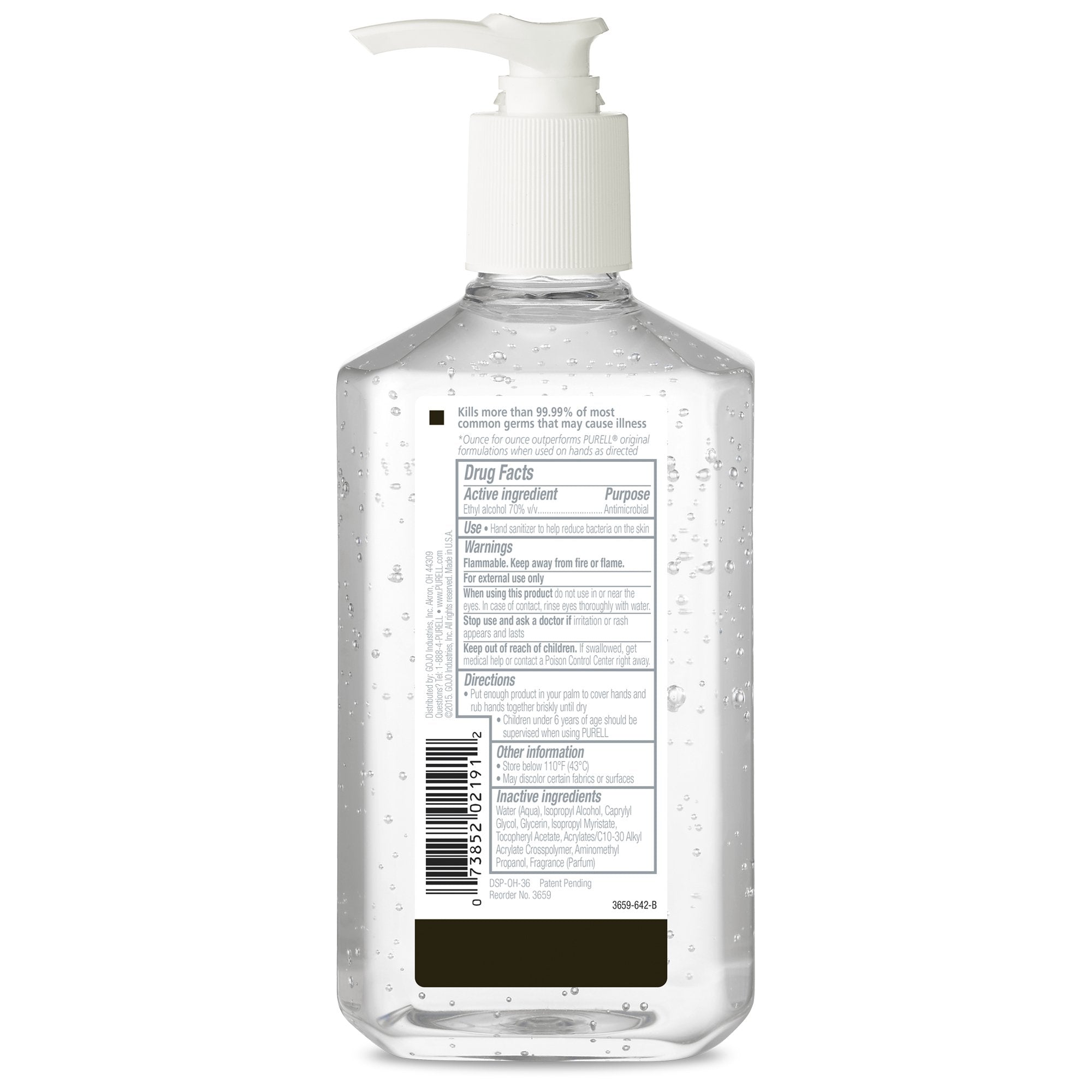 Purell Advanced Hand Sanitizer 12 Oz. Ethyl Alcohol Gel Table Top Pump Bottle 3659-12