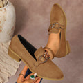 Womens Chunky-heel Pumps With An Elegant Metal Chain And Round Toe