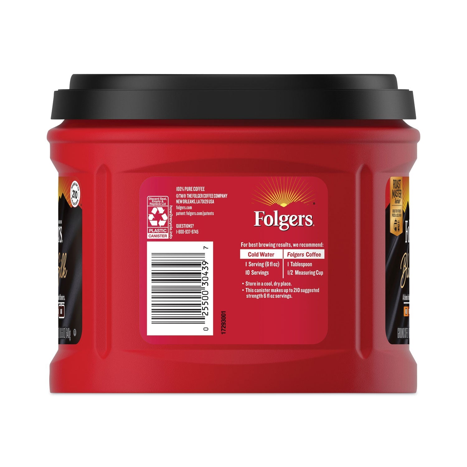 Folgers Coffee, Black Silk, 22.6 oz Canister, 6/Carton