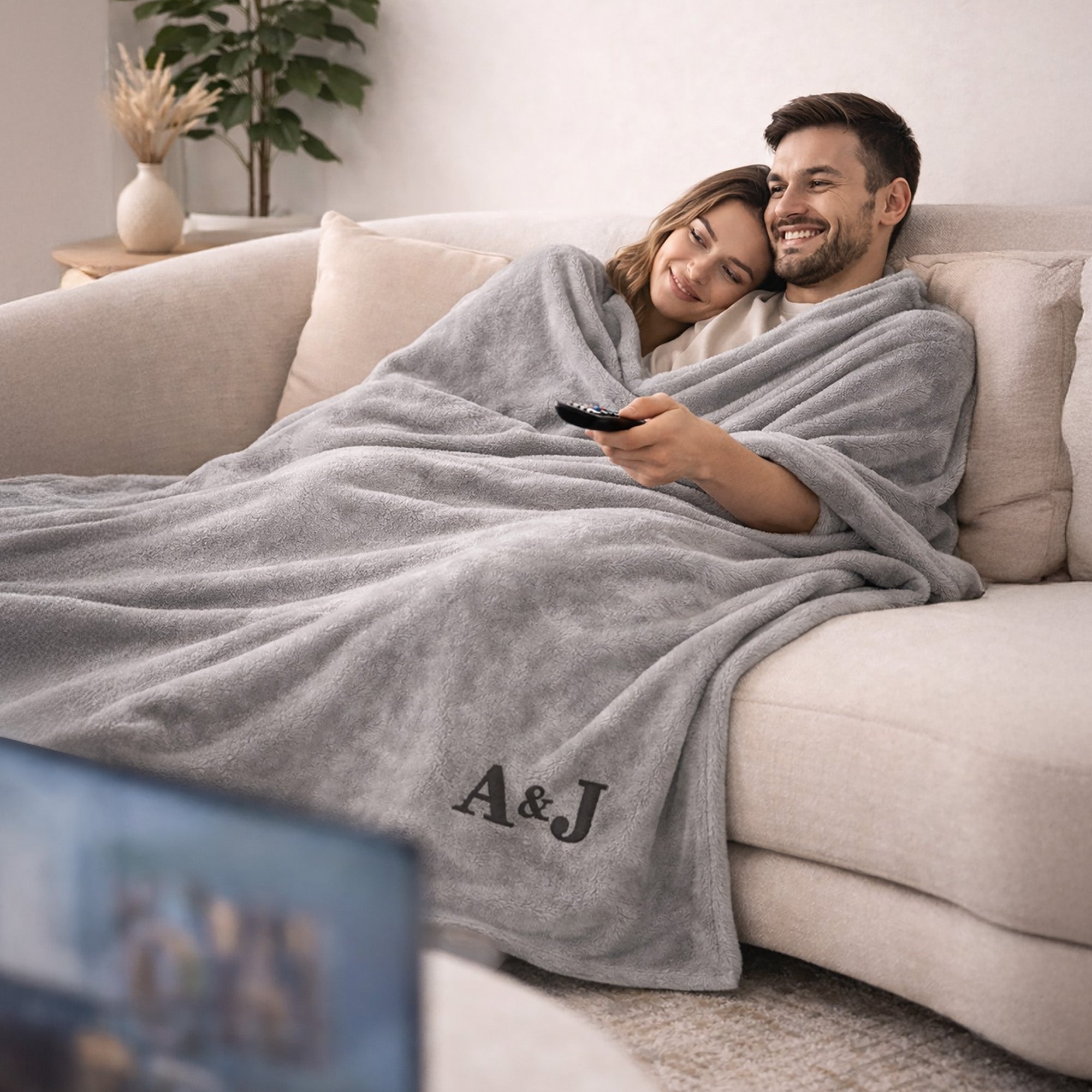 Personalized Embroidered Fleece Blanket – Custom Wedding & Couple Gift