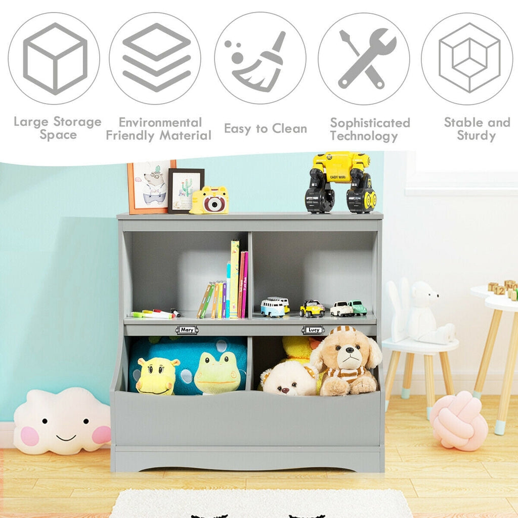 Kids Floor Cabinet Multi-Functional Bookcase -Gray