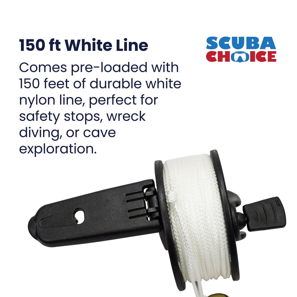 Scuba Diving Dive Compact Finger Spool Reel w/ Plastic Handle 150ft- White Line