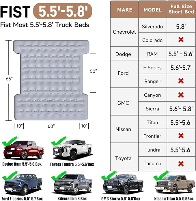 Umbrauto 5.5-6.5ft Built-in Pump Truck Bed Air Mattress 3.0