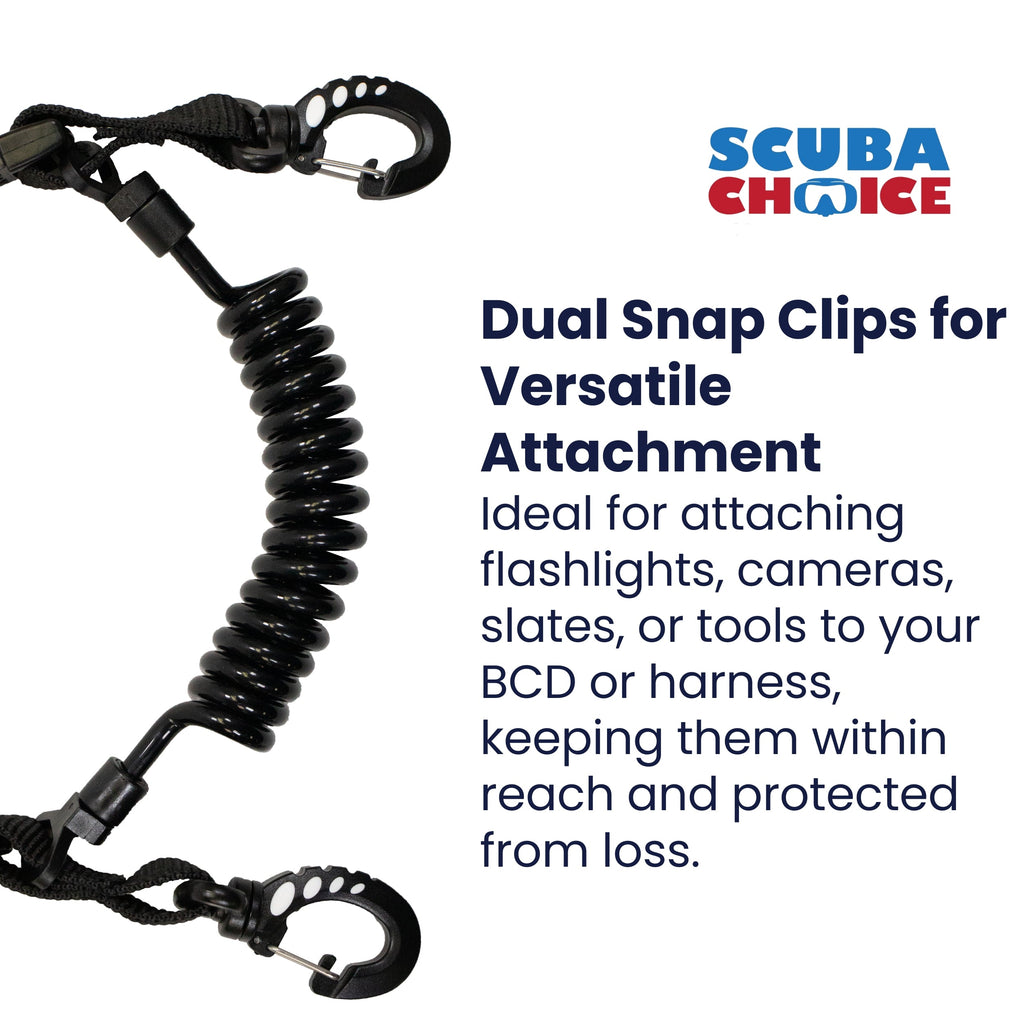Scuba Diving Shark Coil Lanyard with Snaps and Quick Release Buckles