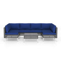 7 Piece Outdoor Furniture Set Wicker Chairs with Tempered Glass Coffee Table-Navy