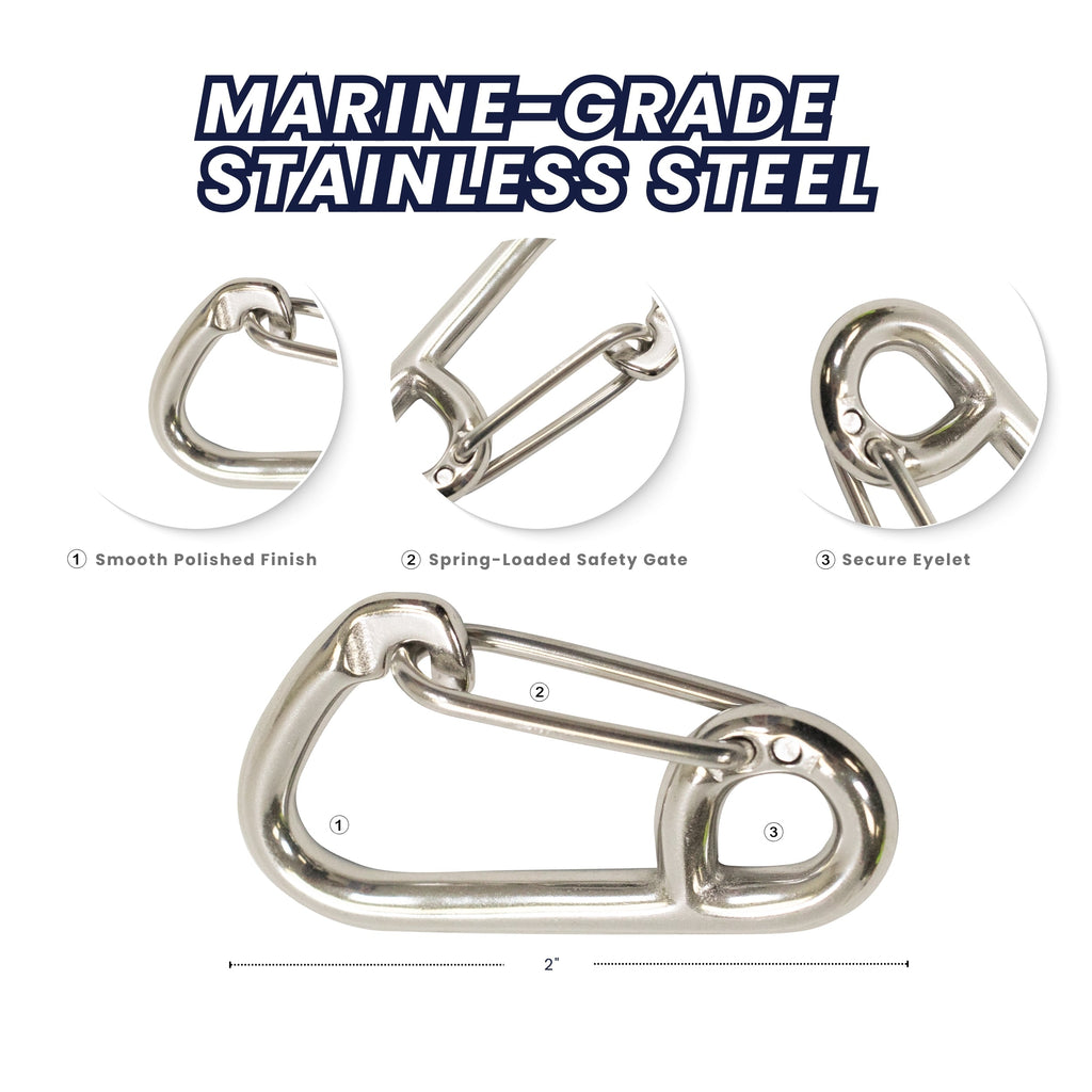 Scuba Choice Boat Marine Clip Stainless Steel Safety Spring Hook Carabiner, 2"