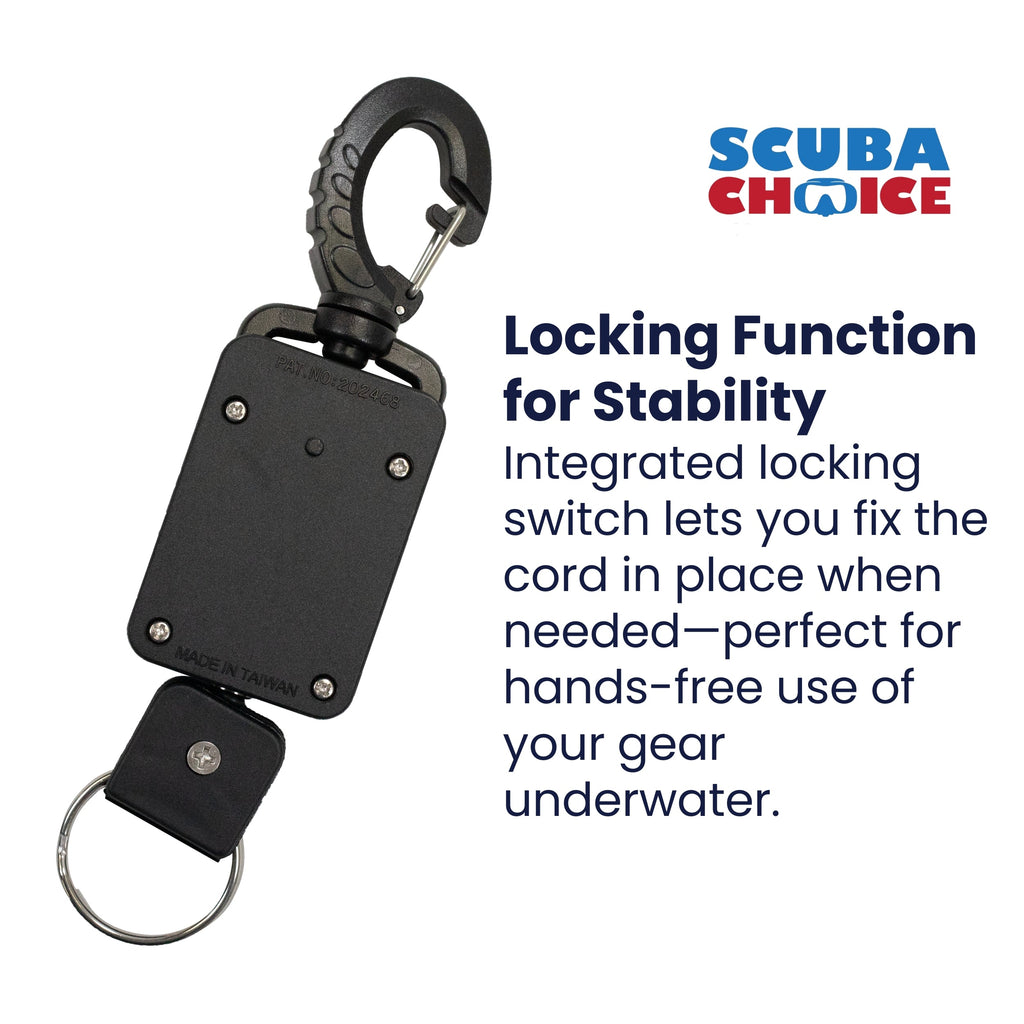 Scuba Diving Rebounding Style Compact Locking Retractor, Extends up to 18"