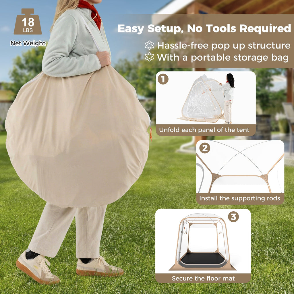 7 x 7 FT Pop Up Sports Tent Clear Bubble Tent All-Weather Waterproof Pod with Sealed Floor