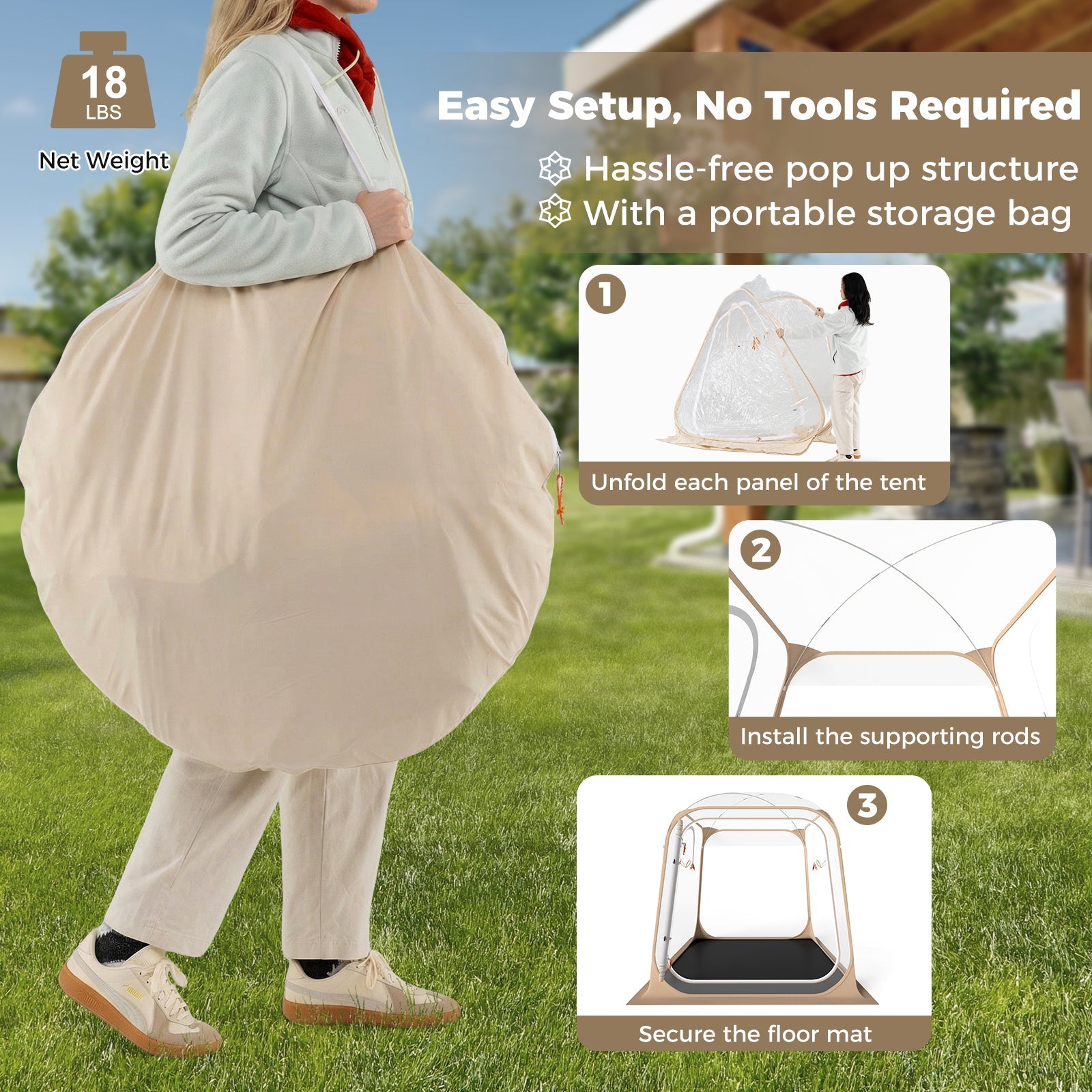 7 x 7 FT Pop Up Sports Tent Clear Bubble Tent All-Weather Waterproof Pod with Sealed Floor