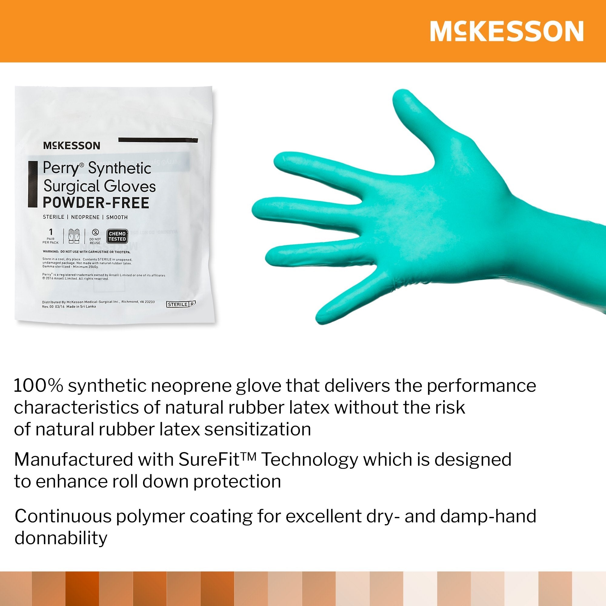 McKesson Perry® Performance Plus Polychloroprene Surgical Glove, Size 7, Green 20-2570N
