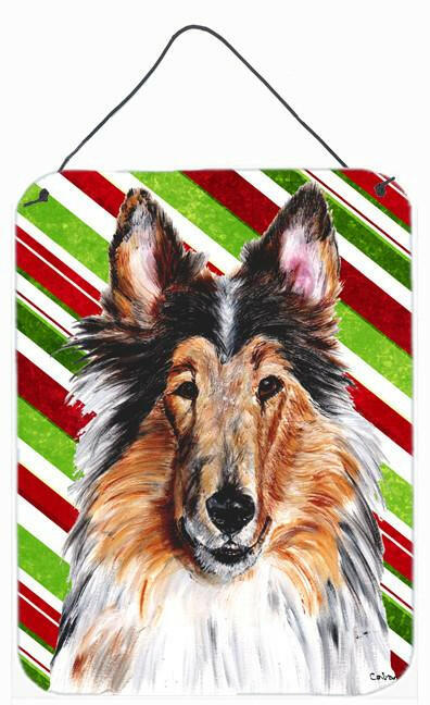 Collie Candy Cane Christmas Wall or Door Hanging Prints Aluminum Metal Sign Kitchen Wall Bar Bathroom Plaque Home Decor Front Door Plaque, 12x16, Multicolor
