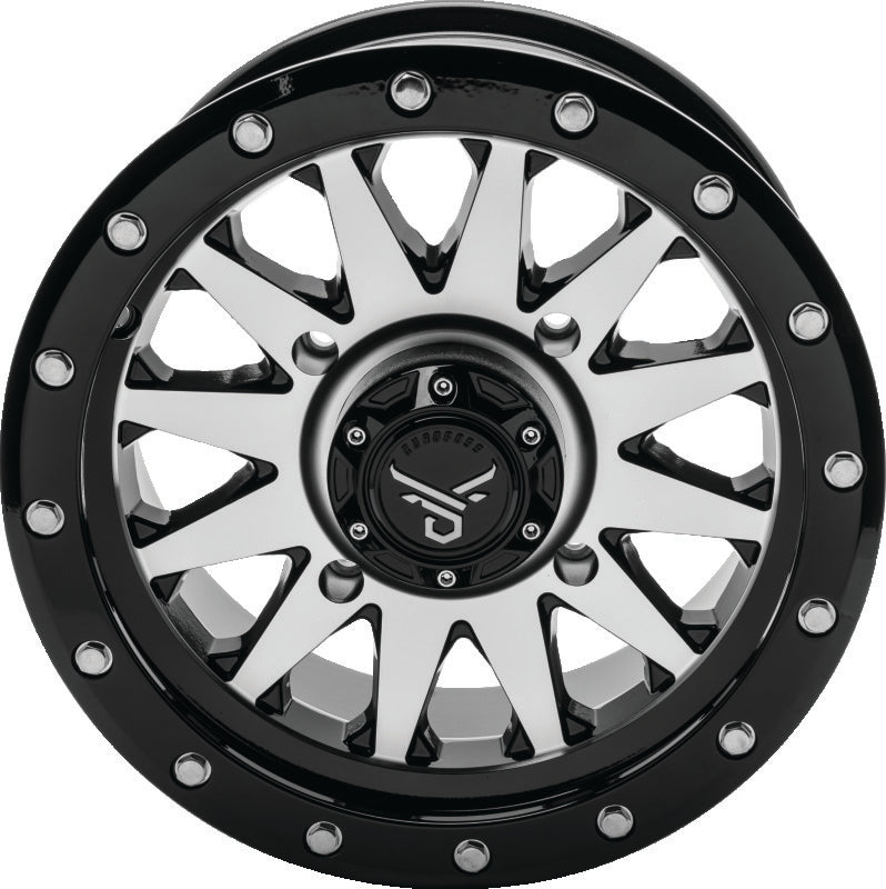 QuadBoss, QuadBoss Wagon 14x7 4+3 4/156 Black Machined Alloy Wheel - Lightweight and Durable for Powersports Vehicles