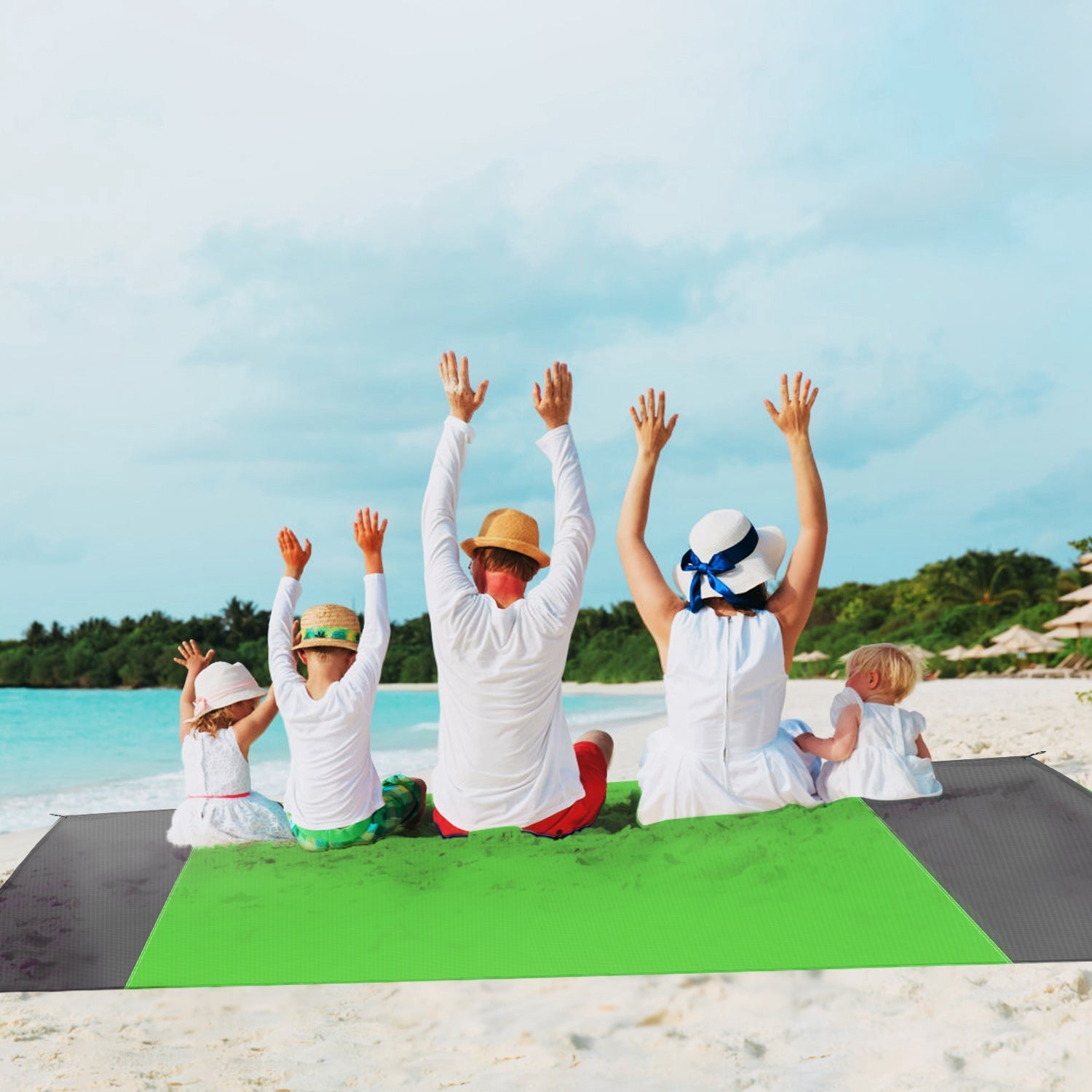 108x96.46in Sand Proof Picnic Blanket Water Resistant Foldable Camping Beach Mat w/ 4 Anchors 1 Carry Bag For 4-6 People
