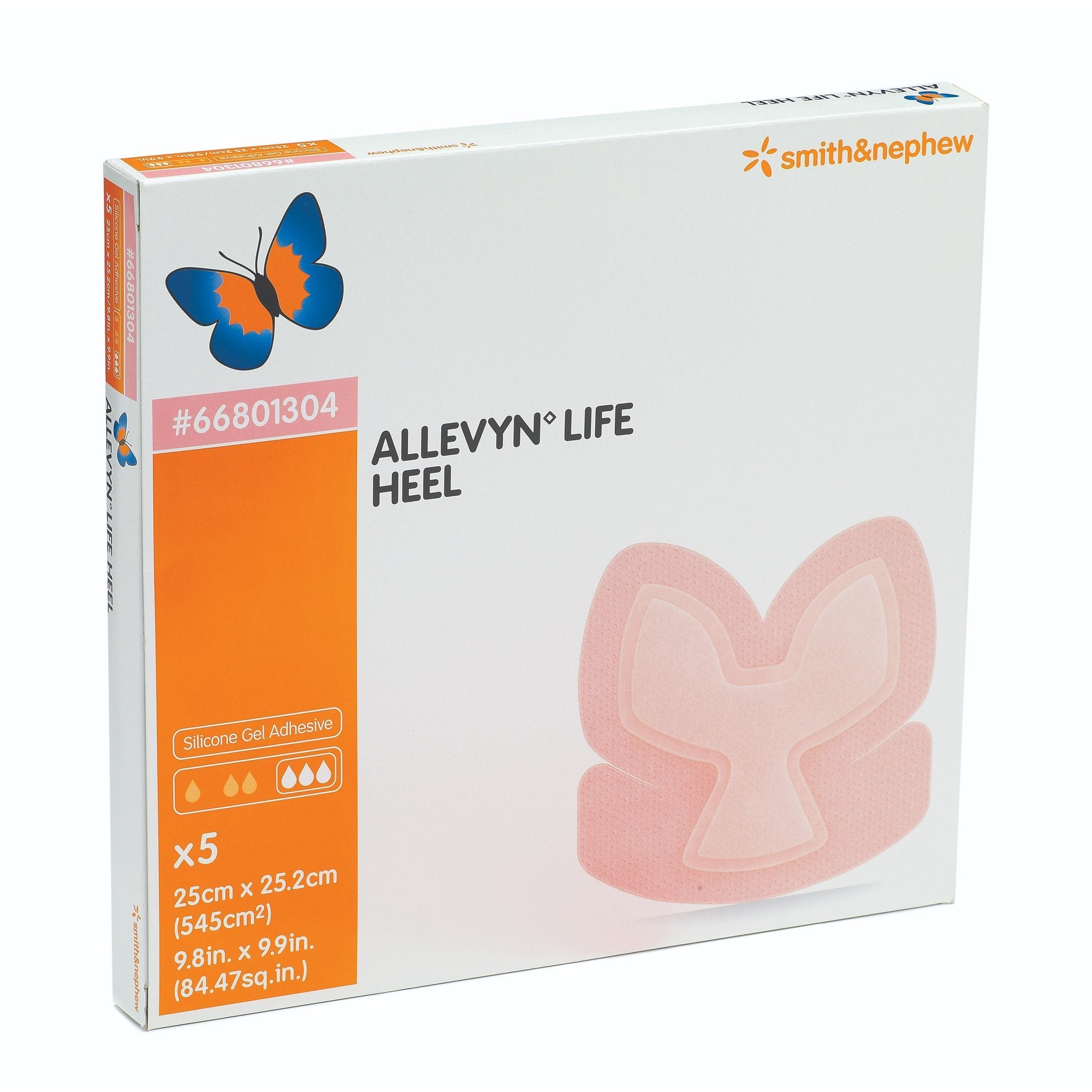 Allevyn Life Heel Silicone Gel Adhesive Foam Dressing, 25 x 25.2 Centimeter 66801304