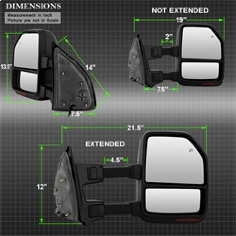 SPYDER xTune 99-07 Ford SuperDuty Heated LED Telescoping Pwr Mirrors-Smk (Pair) (MIR-FDSD99S-G4-PW-RSM-SET) 9943157