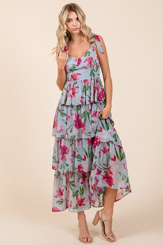 Layered Floral Sweetheart Neck Maxi Dress – Elegant and Romantic Floral Maxi Dress with Feminine Sweetheart Neckline