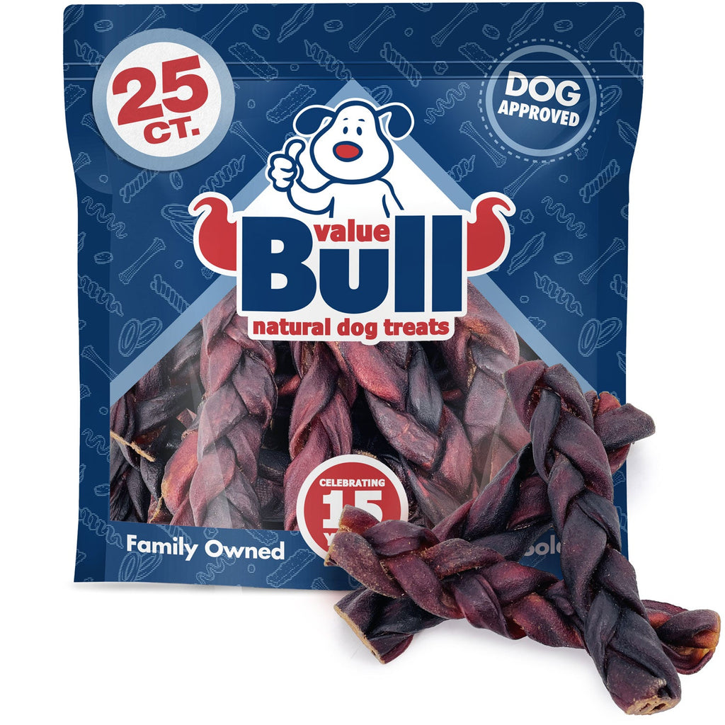 ValueBull USA Collagen Braid Beef Large Dog Chews, Thick 6 Inch 25 Count