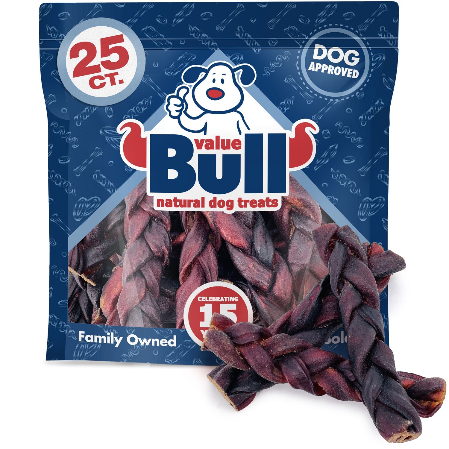 ValueBull USA Collagen Braid Beef Large Dog Chews, Thick 6 Inch 25 Count