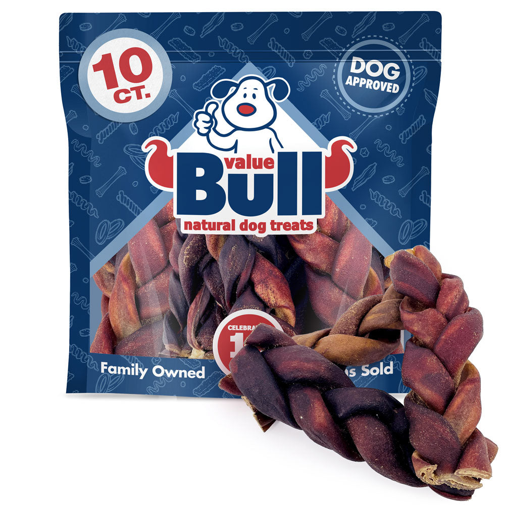 ValueBull USA Beef Collagen Braids for Large Dogs, 6 Inch Jumbo, 10 Count