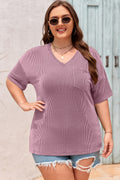 Valerian Textured V-Neck Dropped Shoulder Plus T-Shirt