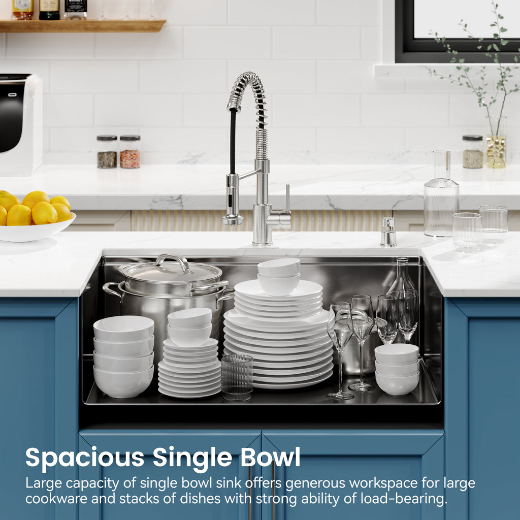 Stainless Steel Kitchen Sink, 30″x19″ Single Bowl, Undermount Handmade Sink in Black, with Cutting Board, Colander