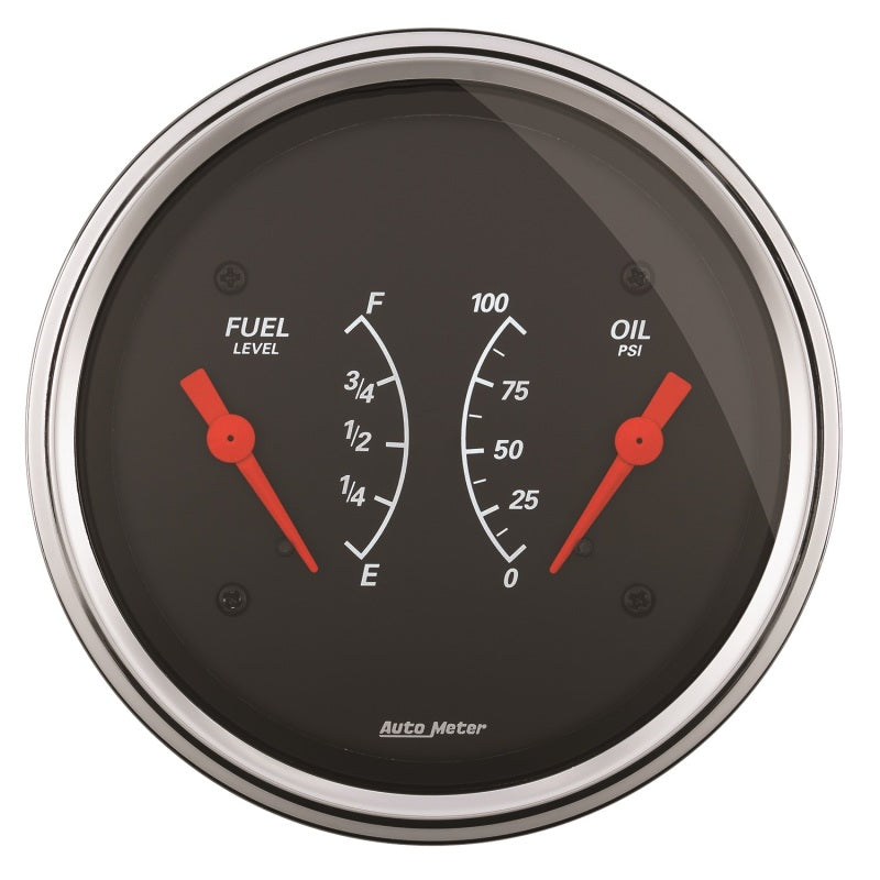 AutoMeter Gauge Dual Fuel & Oilp 3-3/8in. 0 Ohm(e) to 90 Ohm(f)& 100PSI Elec Designer Black 1434