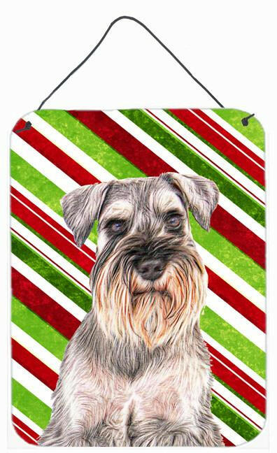 Candy Cane Holiday Christmas Schnauzer Wall or Door Hanging Prints Aluminum Metal Sign Kitchen Wall Bar Bathroom Plaque Home Decor Front Door Plaque, 12x16, Multicolor