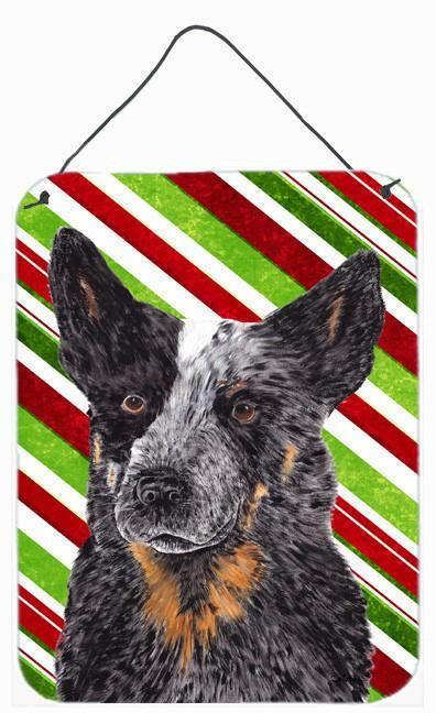 Australian Cattle Dog Candy Cane Holiday Christmas Wall or Door Hanging Prints Aluminum Metal Sign Kitchen Wall Bar Bathroom Plaque Home Decor Front Door Plaque, 12x16, Multicolor