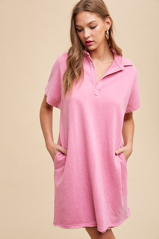 Simple Classic Pink Short Sleeve Dress Comfortable Women Dress Minimalist Casual Design